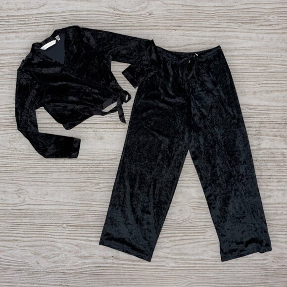 Victorias Secret Vintage 90s Y2K Black Velvet Crossover 2PC Top Pants Lounge Set - Picture 7 of 7